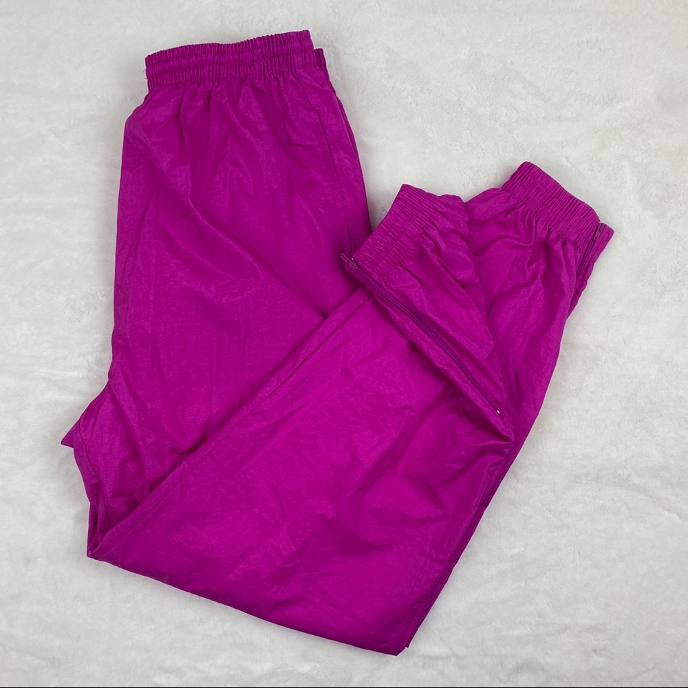 Vintage 90s Windbreaker Pant Womens Large Razzle Pink Lined Zip Ankles Jogger